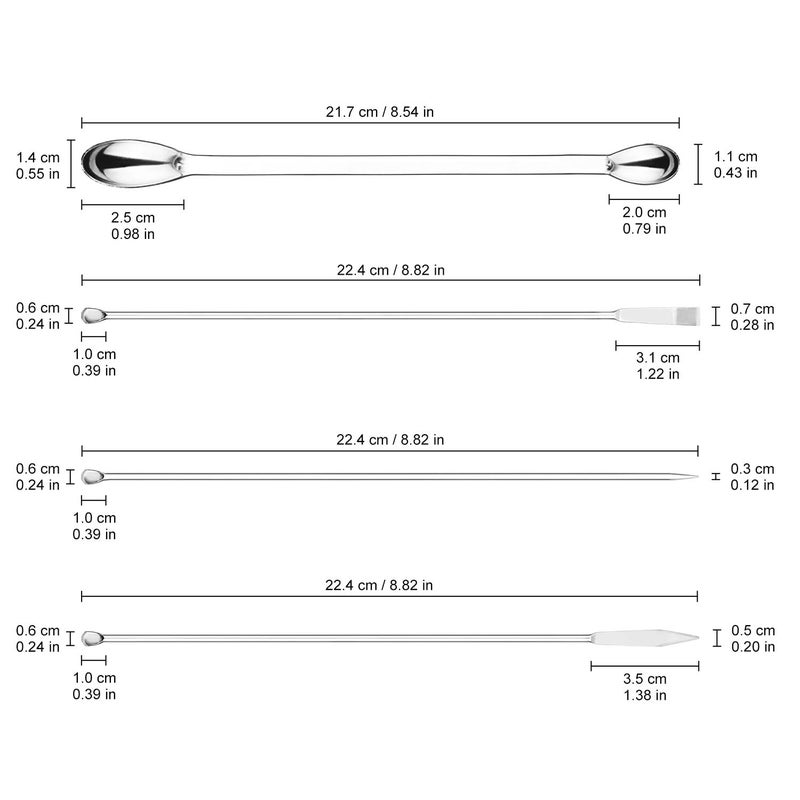 Labasics 4 Pcs Lab Micro Spoon and Spatula Set, Stainless Steel Double-Ended Lab Spatulas Sampling Spoons Micro Scoopulas Weighting Set - Image 3